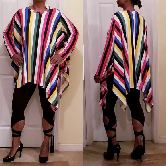 Sweaters - Striped Oversize Poncho